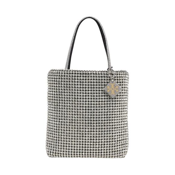 TORY BURCH Night Owl Crystal Embellished Mini Tote in Silver - Picture 1 of 8